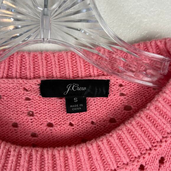 J.Crew Pointelle Crewneck Sweater Size Small Pink Cotton Feminine Cottage - Picture 3 of 6